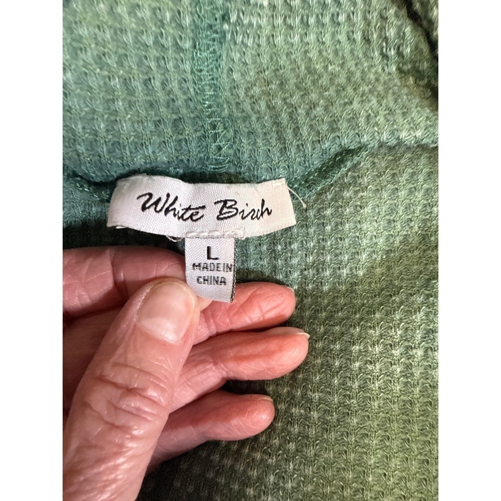 Womens Sage Green Beachy Lightweight Waffle Knit Henley Hoodie Indie Oversized - Picture 8 of 12